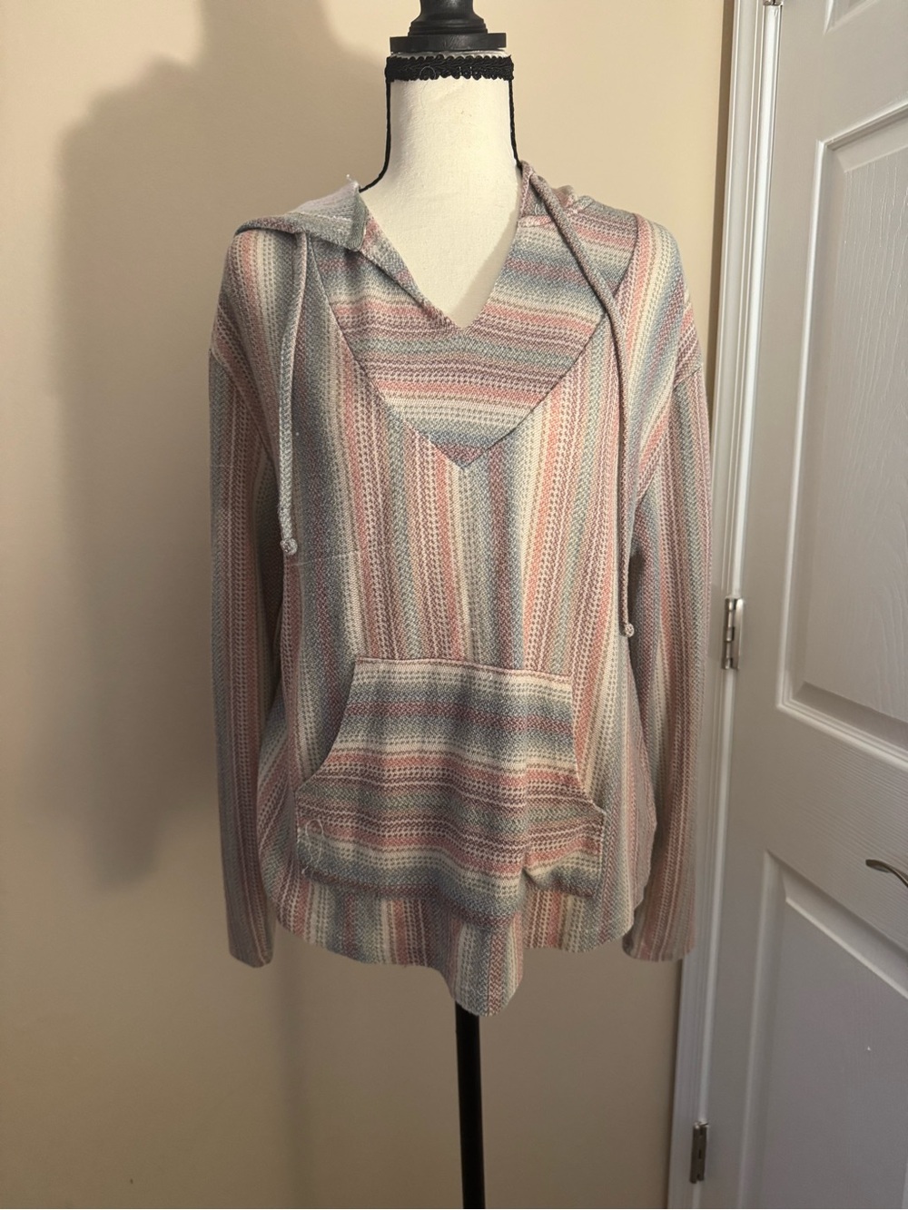 Wallflower Pastel Striped V-Neck Hoodie - Pink, Blue, Cream